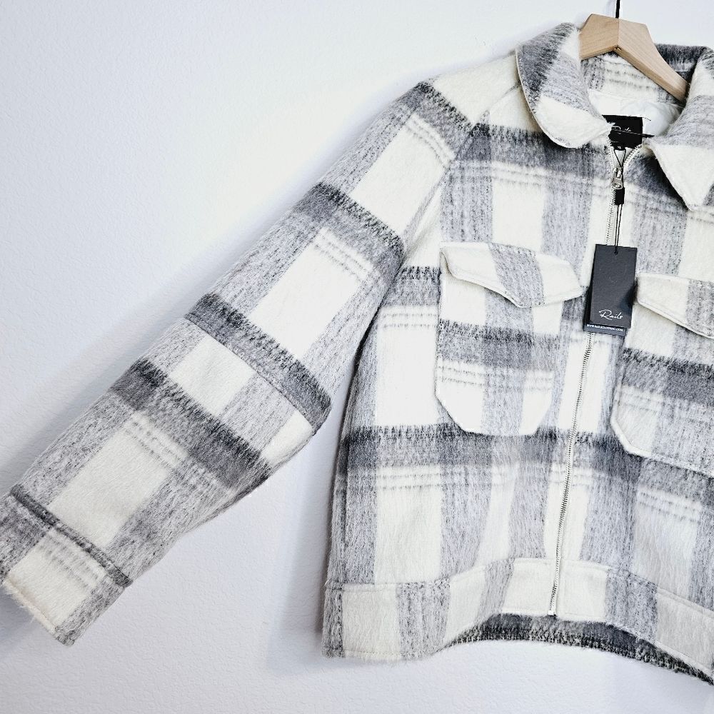 New! Rails Cheyenne Wool Snow Grey Check Plaid Zi… - image 8